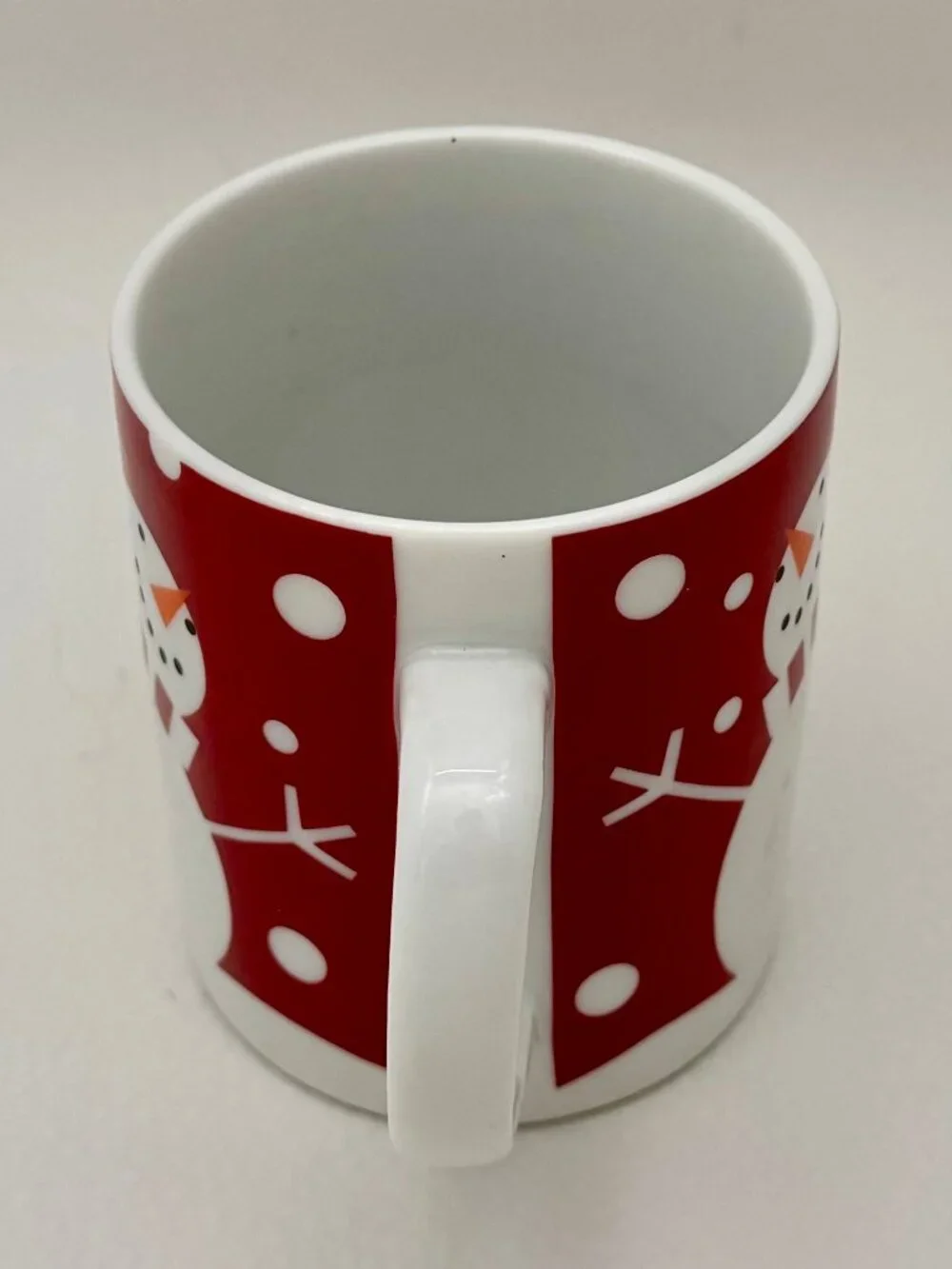 Crate & Barrel Snowman Christmas Holiday Winter Red & White Mug 12oz, MINT!
